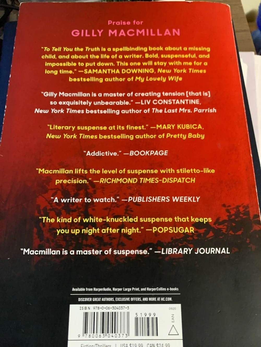 Gilly Macmillan Red & Black 'To Tell You the Truth' Paperback Novel - Picture 2 of 4